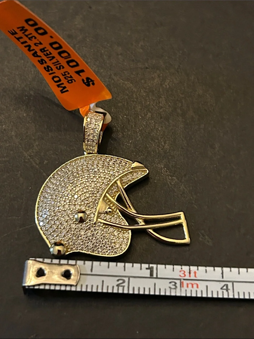 2.30CTW Pave’ Moissanite Football Helmet Pendant Necklace 14KT over 925 SSilver